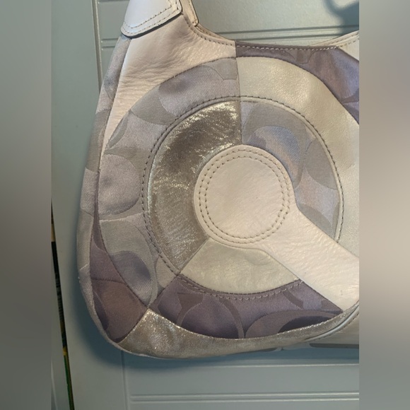 🐂 Coach Signature 16327 Mia Maggie Inlaid C Hobo Patchwork Leather Pink/Tan - Picture 8 of 16